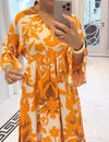 Women's V-neck Trumpet Sleeve Printed Dress