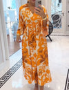 Women's V-neck Trumpet Sleeve Printed Dress