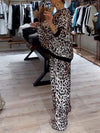 Women's Casual Hooded Leopard Print Two-piece Suit