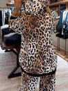 Women's Casual Hooded Leopard Print Two-piece Suit