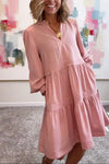 Women's Casual V-neck Long-sleeved Short Dress