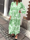 Women's V-neck Printed Long-sleeved Loose Dress