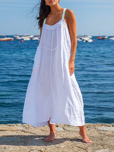 Solid Cotton and Linen Slip Dress