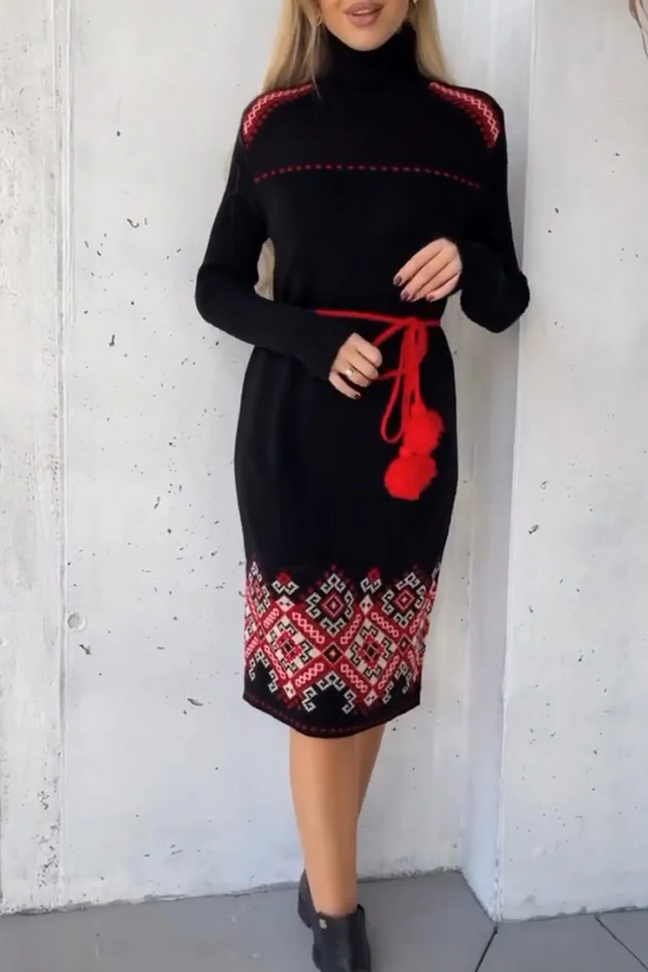 Women's Daily Casual Contrast Pattern Sweater Dress