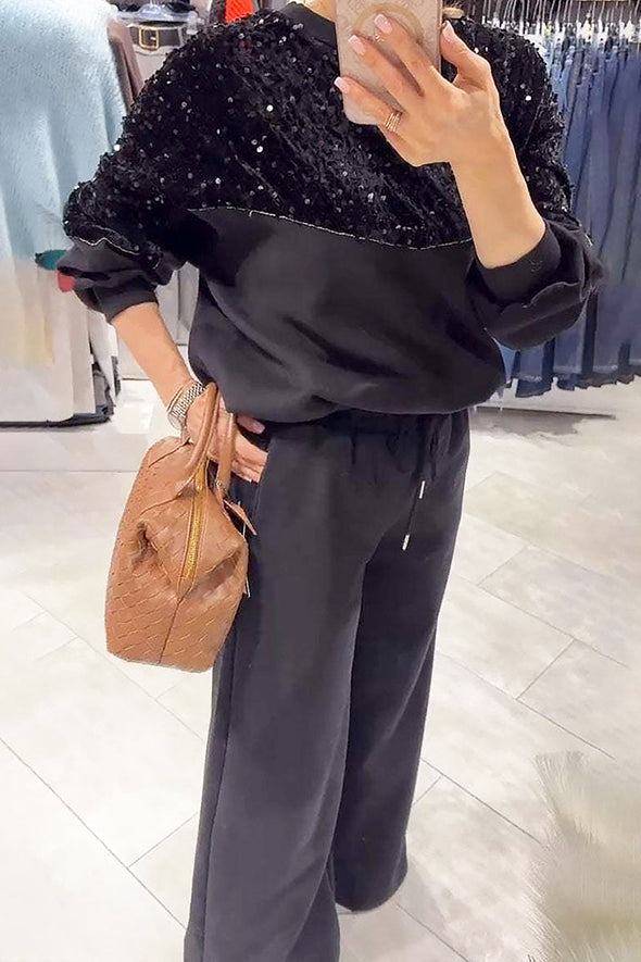 Women's Sequined Sweatshirt and Trousers Two-piece Set