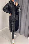 Women's Casual Warm Hooded Sequined Patchwork Long Cotton Jacket