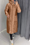 Women's Casual Warm Hooded Sequined Patchwork Long Cotton Jacket