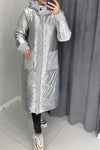 Women's Casual Warm Hooded Sequined Patchwork Long Cotton Jacket