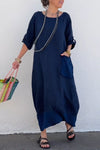 Round neck cotton and linen casual dress