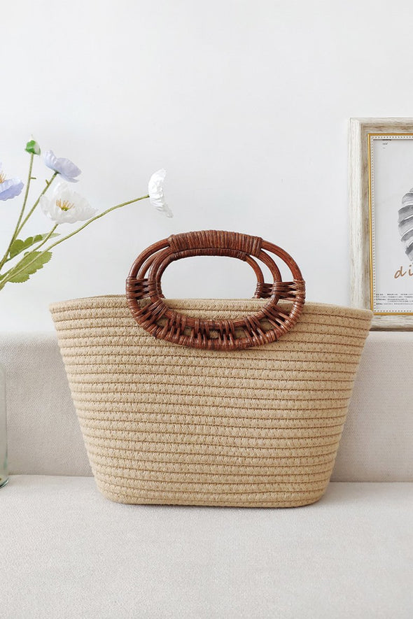 Rattan handle bag woven tote bag