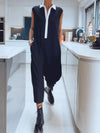 Sleeveless Contrast Color Women's Foot Jumpsuit