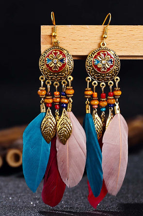 Retro Earrings Bohemian Resort Style Feather Tassel Earrings