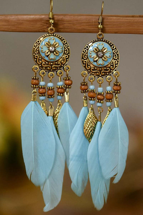 Retro Earrings Bohemian Resort Style Feather Tassel Earrings