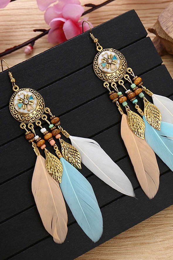 Retro Earrings Bohemian Resort Style Feather Tassel Earrings