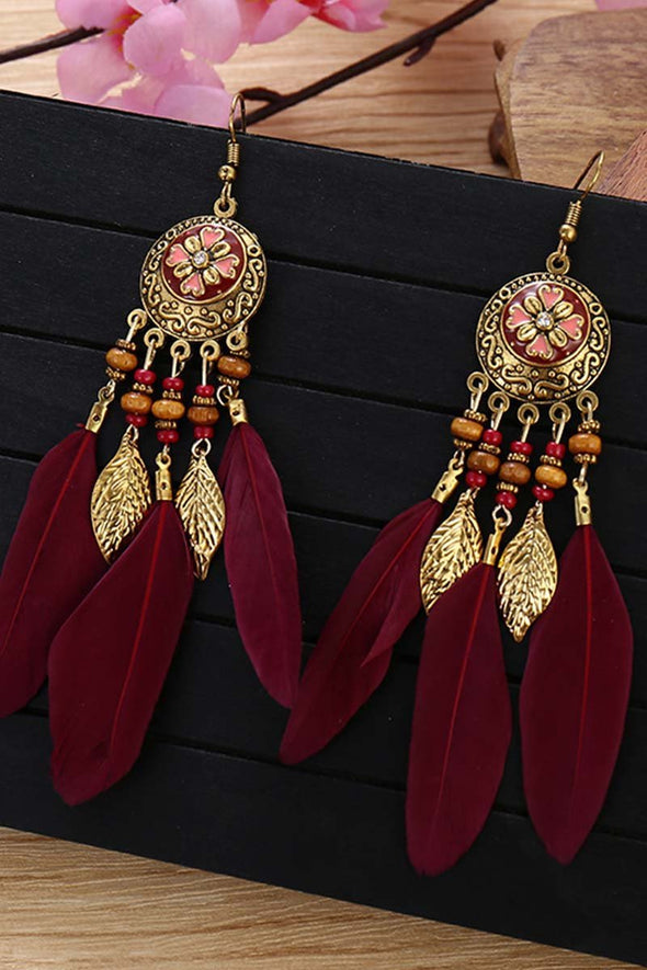 Retro Earrings Bohemian Resort Style Feather Tassel Earrings