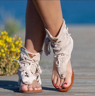 Flat Fringed Cutout Thong Sandals