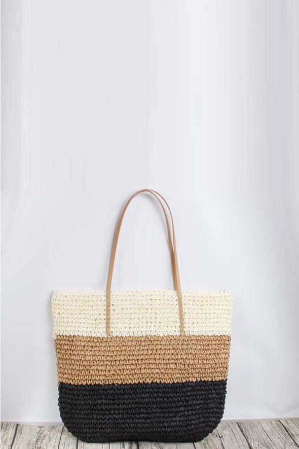 Fashion contrasting color straw bag shoulder bag beach bag