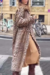 Women's fashionable leopard print fur lapel long coat