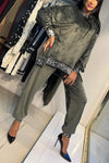 Women's Casual Round-neck Shiny Suede Two-piece Suit