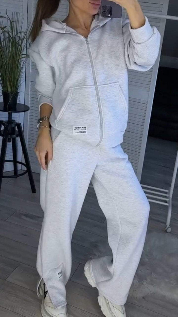 Women's Solid Color Hoodies and Trousers Two-piece Set