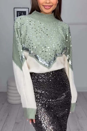 Women's Casual Contrast Color Sequined Sweater