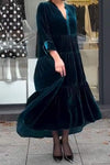 Women's Silk V-neck Long-sleeved Dress