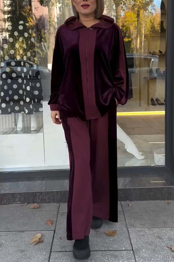 Women's casual velvet patchwork suit