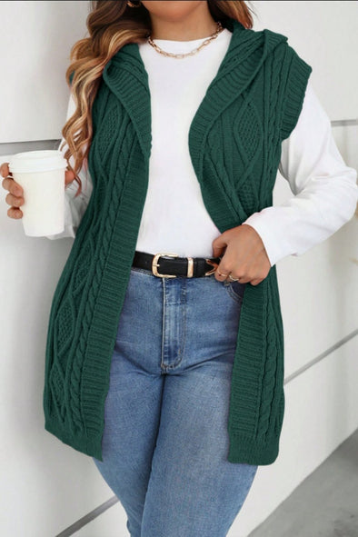 Women's casual sleeveless hooded knitted cardigan