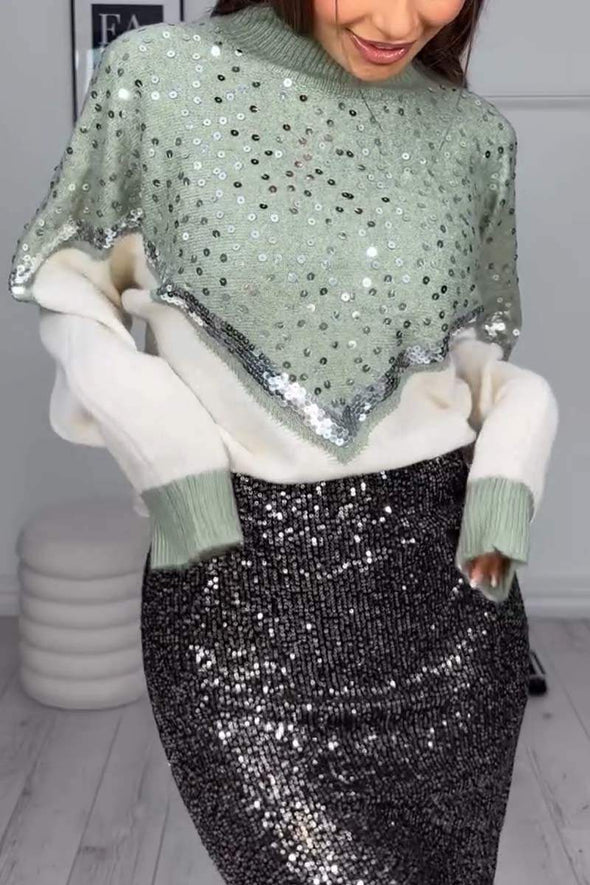 Women's Casual Contrast Color Sequined Sweater