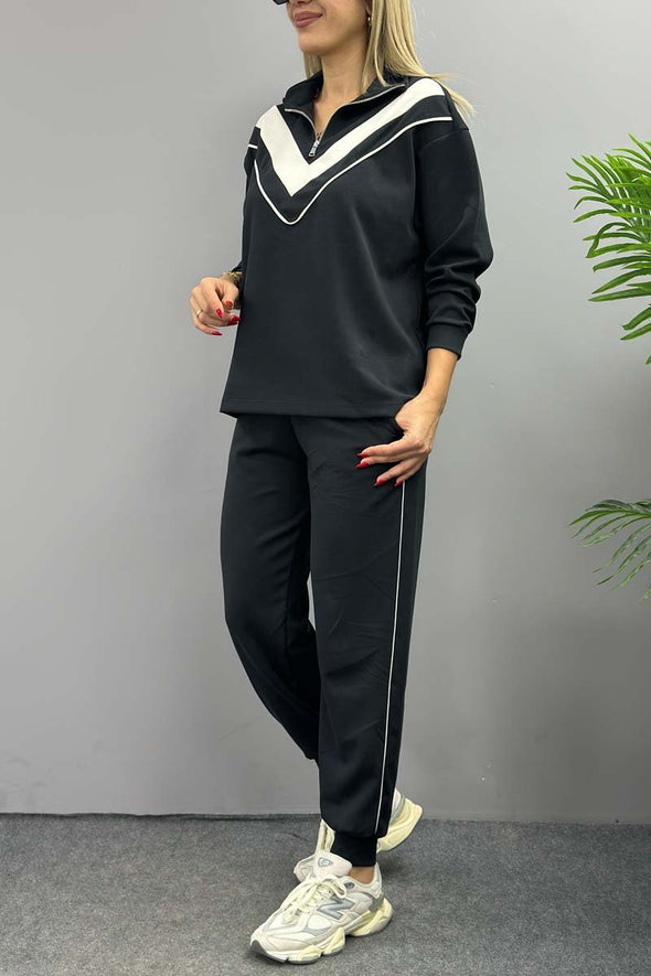 Women's Casual Contrast Color Stand Collar Half-Zip Sports Suit