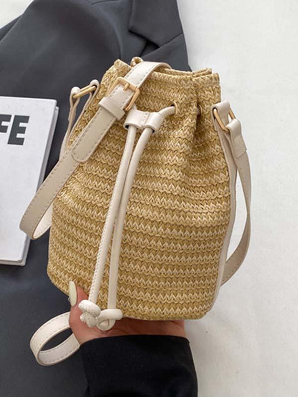 Fashion Bucket Bag Woven Shoulder Crossbody Bag Seaside Travel Beach Bag