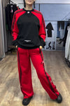 Women's Round Neck Long Sleeve Patchwork Sweatshirt Two Piece Set