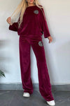 Women's One-shoulder Long-sleeved Velvet Casual Suit