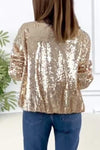 Women's Round Neck Zipper Sequined Jacket