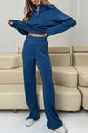 Women's Lapel Solid Color Top and Trousers Set