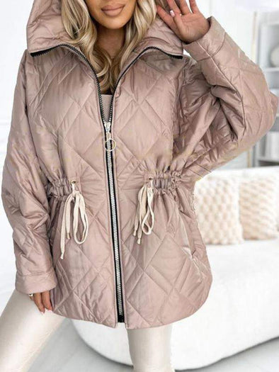 Women's Hooded Drawstring Design Casual Cotton Coat