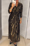 Women's V-neck Leopard Print Slit Dress