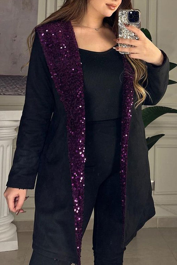 Women's Fashion Hooded Sequined Reversible Jacket