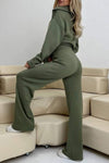 Women's Lapel Solid Color Top and Trousers Set