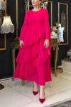 Women's Casual Round-neck Long-sleeved Pleated Dress