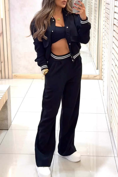 Women's Casual Sports Baseball Jacket and Pants Set