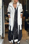 Women's Hooded Long-sleeved Patchwork Trench Coat