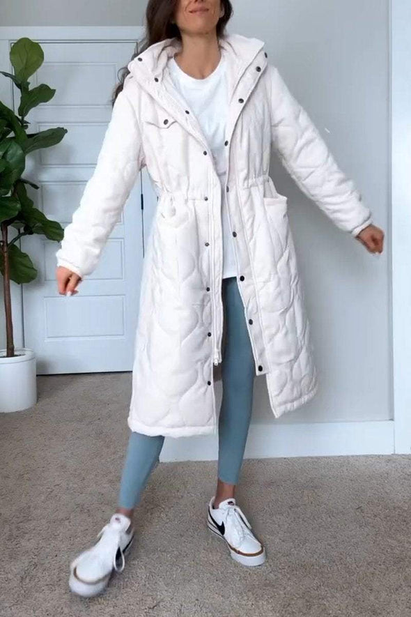 Women's Casual Hooded Single-breasted Long Cotton Coat