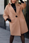 Women's casual loose solid color mid-length woolen coat