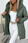 Women's casual diamond texture hooded mid-length cotton coat