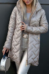 Women's casual diamond texture hooded mid-length cotton coat