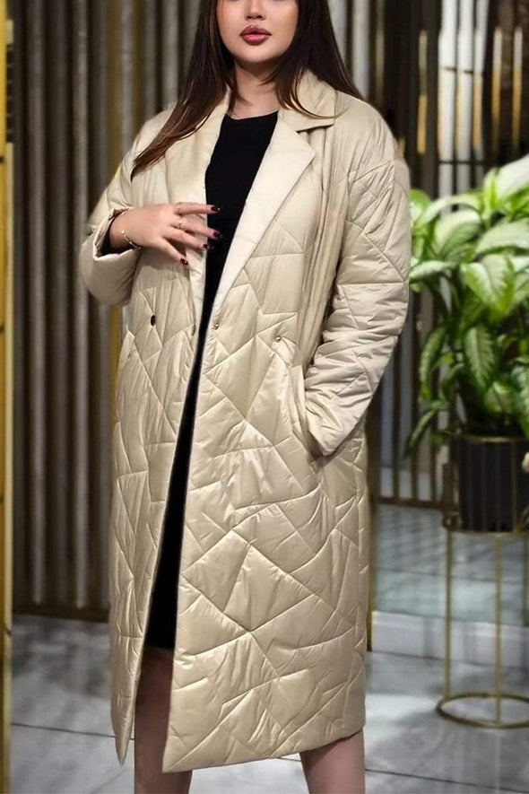 Women's Casual Lapel Solid Color Long Cotton Coat