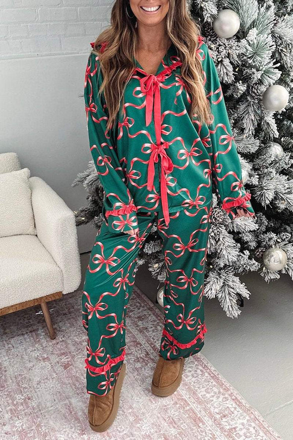 Women's Lapel Long Sleeve Christmas Home Clothes