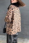 Women's Leopard Print Fleece Collar Knit Jacket