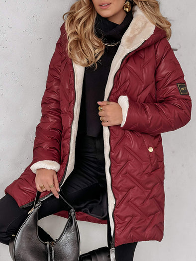 Women's Hooded Plush Long Coat